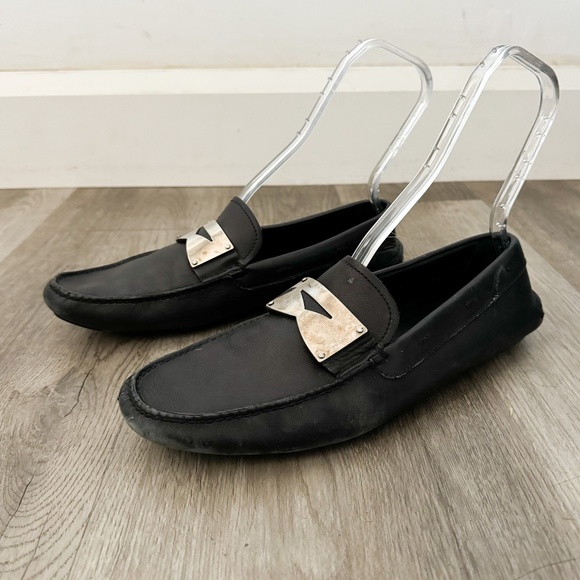 Prada Black Leather Logo Buckle Driver Loafers Mens US 9.5 - Picture 1 of 8